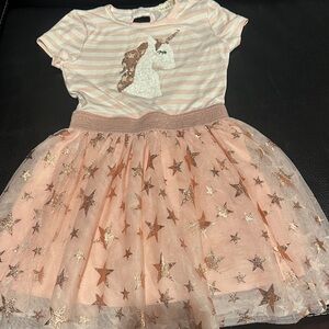 btween Striped Pink Dress with Unicorn and Star Accents